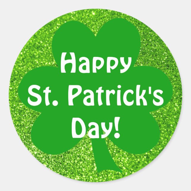 Sticker Rond Parties scintillant verte shamrock Bonne St Patric (Devant)