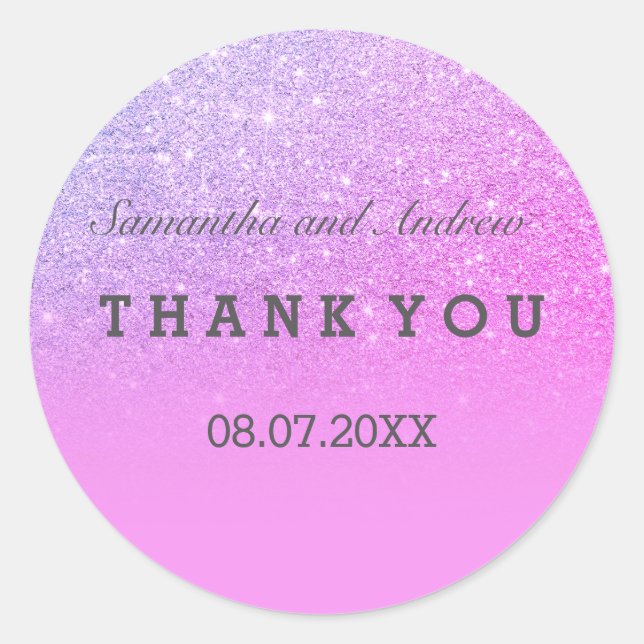 Sticker Rond Parties scintillant violet chic rose ombre Merci (Devant)