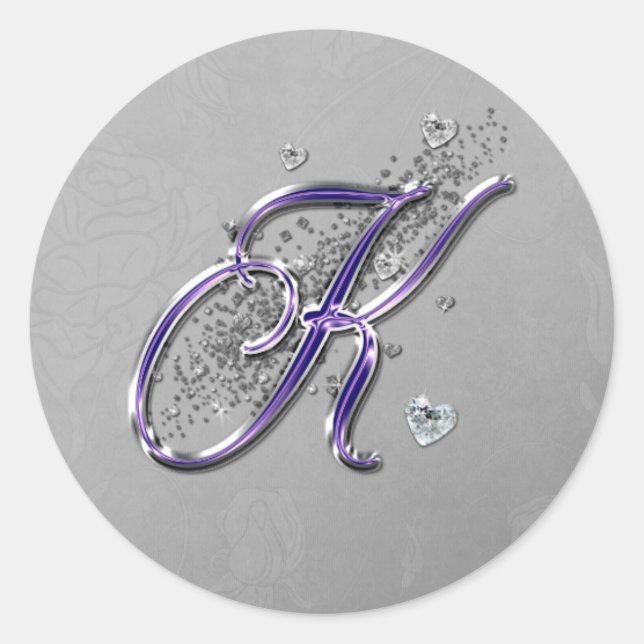 Sticker Rond Parties scintillant violet et argenté Fancy Script (Devant)