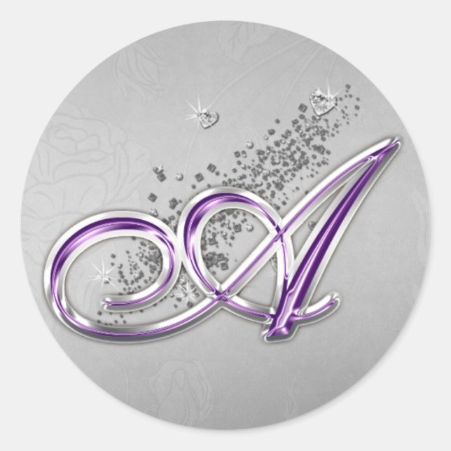 Sticker Rond Parties scintillant violet et argenté Monogramme A (Devant)