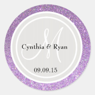 Sticker Rond Parties scintillant violet et Mariage gris platine