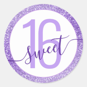 Sticker Rond Parties scintillant violet fête d'anniversaire Fav