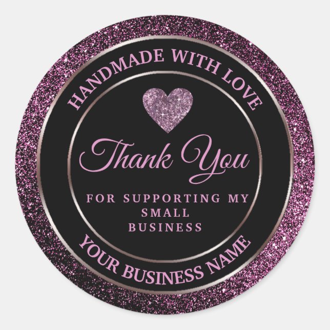 Sticker Rond parties scintillant violet foncé merci classique b (Devant)