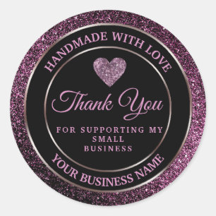 Sticker Rond parties scintillant violet foncé merci classique b