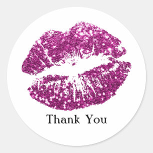 Sticker Rond Parties scintillant violet Lèvres Merci