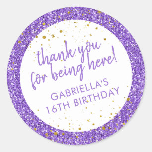 Sticker Rond Parties scintillant violette Confetti Merci Annive