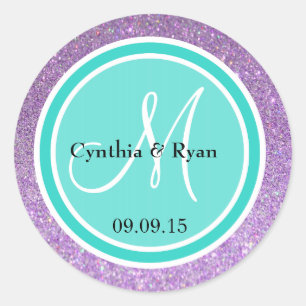 Sticker Rond Parties scintillant violette et Mariage Turquoise 