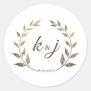 Sticker Rond Parties scintillant Wreath Monogramme Mariage Enre
