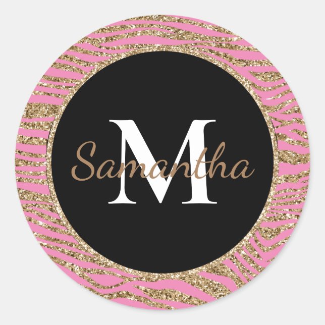 Sticker Rond Parties scintillant Zebra Gold Rose (Devant)