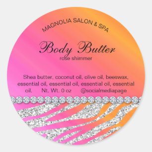 Sticker Rond Parties scintillant Zebra rose argent