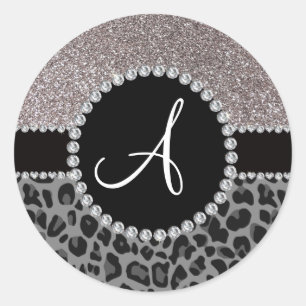 Sticker Rond Parties scintillantes noires d'argent de léopard