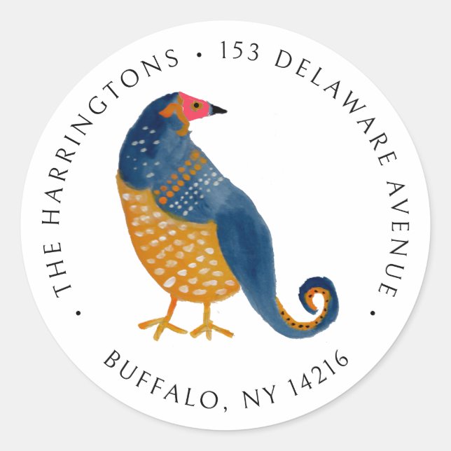 Sticker Rond Partridge Whimsical Bird Adresse de retour (Devant)