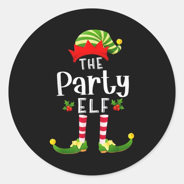 Sticker Rond Party Christmas Elf Matching Pajama X-mas Party  (Devant)