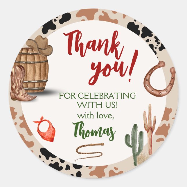Sticker Rond Party Cowboy Birthday cute (Devant)