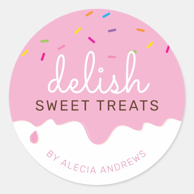 Sticker Rond PARTY FROSTING DRIPS mignon gâteau saupoudré rose (Devant)