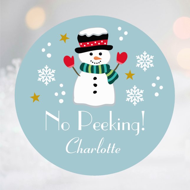 Sticker Rond Pas de beauté Noël Snowman Snowflakes Blue (Créateur téléchargé)