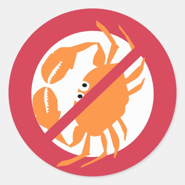 Sticker Rond Pas de coquillages Rouge Gras Crabe Allergène (Devant)