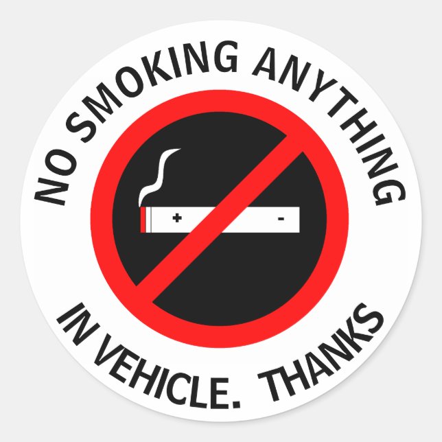 STICKER ROND PAS DE FUMEUR DANS LE VÉHICULE. MERCI  (Devant)