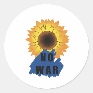 Sticker Rond PAS DE GUERRE. ARRÊTE. Tournesol