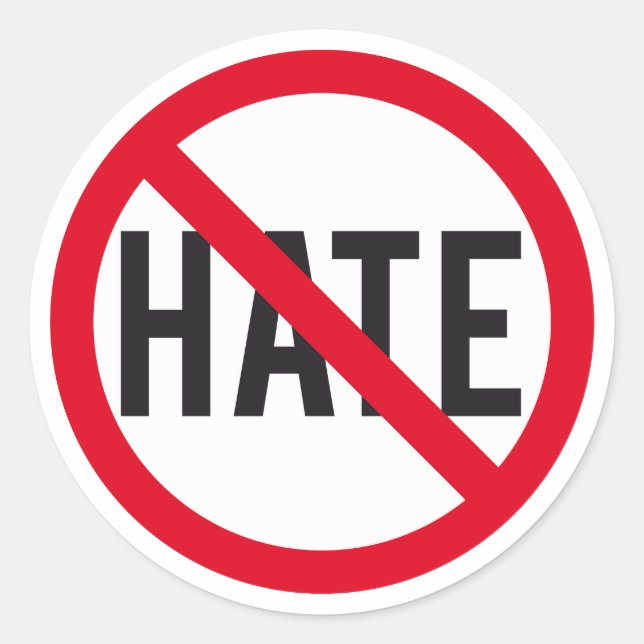 Sticker Rond Pas de haine, signe d'interdiction (Devant)