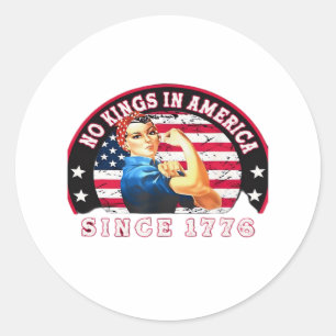 Sticker Rond Pas de rois en Amérique depuis 1776 Drapeau USA Sa
