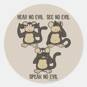 Sticker Rond Pas de singes malveillants - Nouveau