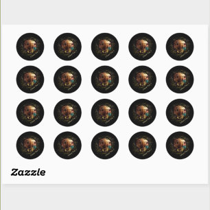 Sticker Rond Passé Résonnant Garçon Fantaisiste et Bison 