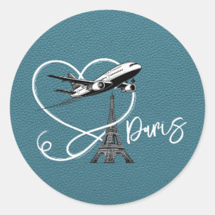Sticker Rond Passeport Cyan Paris