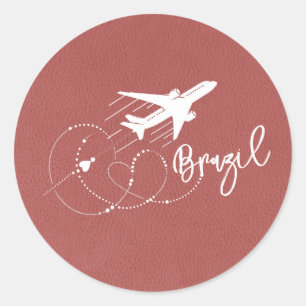 Sticker Rond Passeport du Brésil en Bourgogne légère