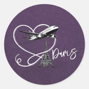 Sticker Rond Passeport Violet Paris