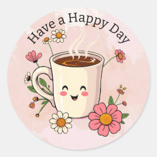 Sticker Rond Passez une bonne journée   Café mignon