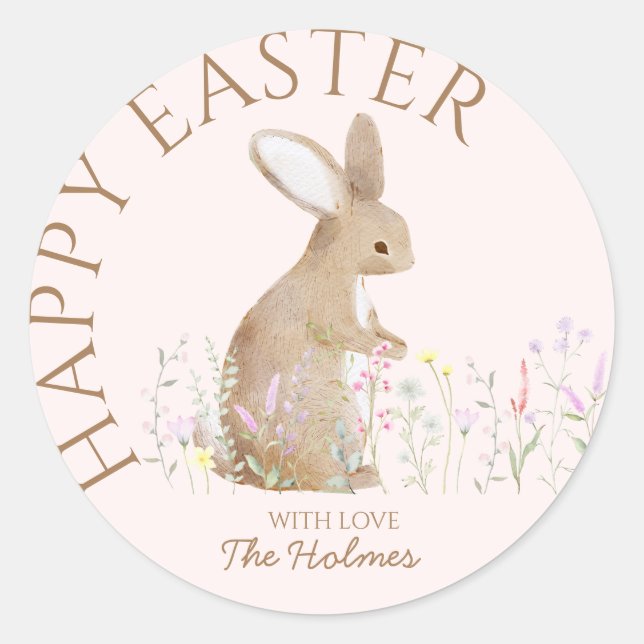Sticker Rond Pastel Aquarelle Bunny de Pâques Chasse aux oeufs  (Devant)