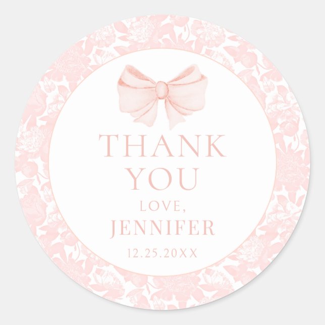 Sticker Rond Pastel arc rose preppy bébé fille douche merci (Devant)