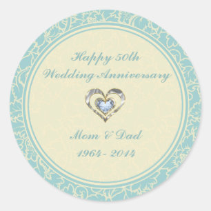 Sticker Rond Pastel Blue Et Crème Floral Damas
