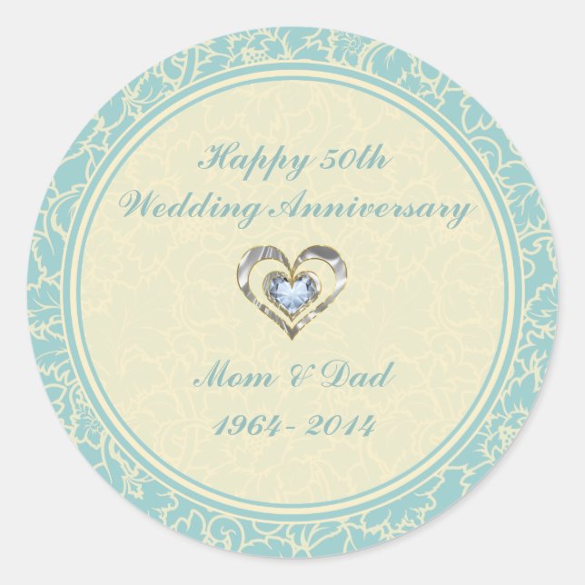 Sticker Rond Pastel Blue Et Crème Floral Damas (Devant)