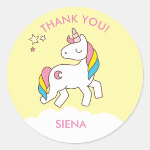 Sticker Rond Pastel Blue Unicorn Anniversaire Merci de fête