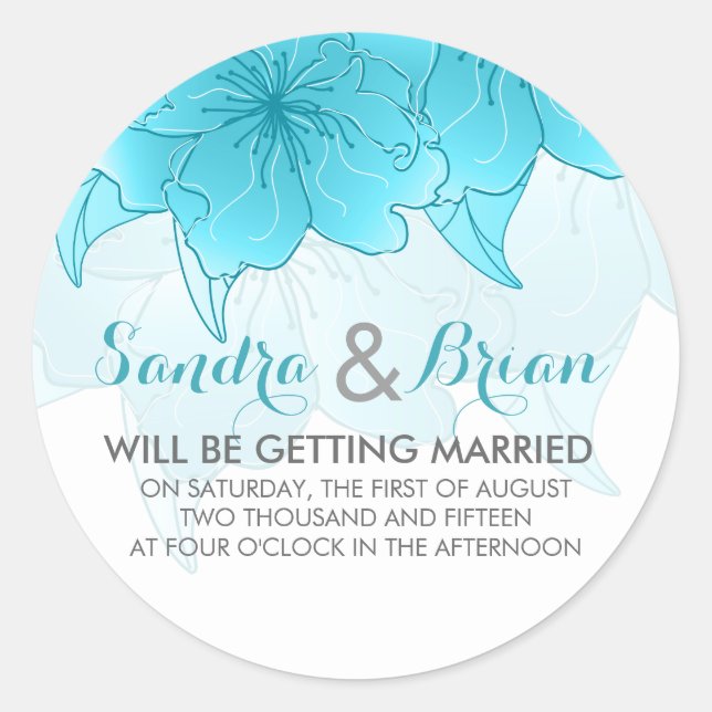 Sticker Rond Pastel Blue & White Floral Mariage Design (Devant)