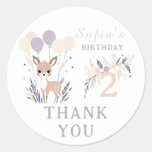 Sticker Rond Pastel Boho Fawn & Balloons Anniversaire Merci