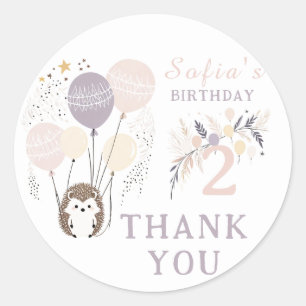 Sticker Rond Pastel Boho Hedgehog et Balloons Anniversaire