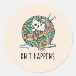 Sticker Rond Pastel Colors Cute Chat Fil Tricot à bille Design