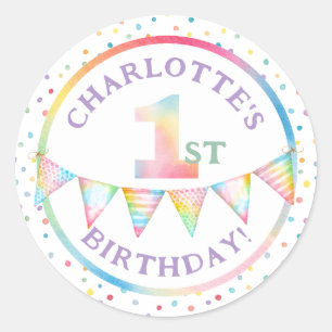 Sticker Rond Pastel Confetti 1er Anniversaire Fête Favoriser St