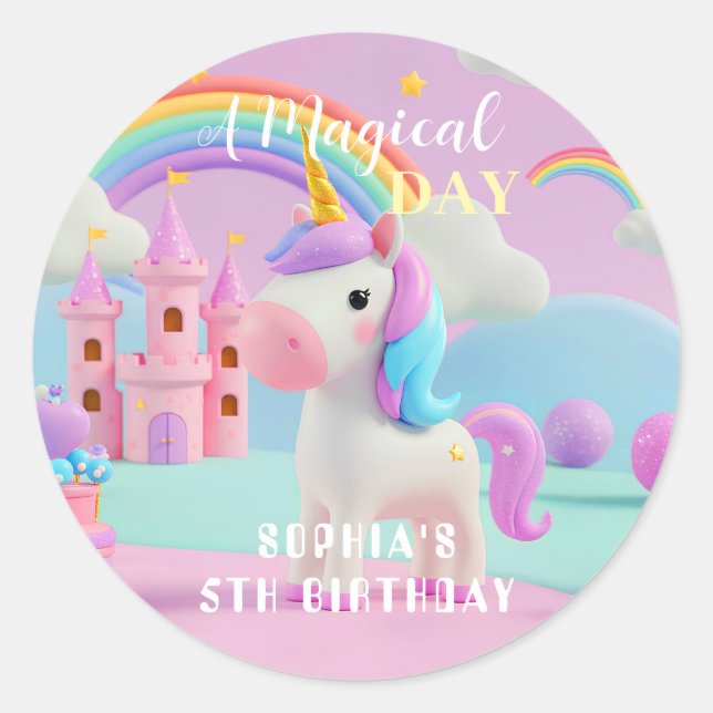 Sticker Rond Pastel Fantasy Unicorn Birthday (Devant)