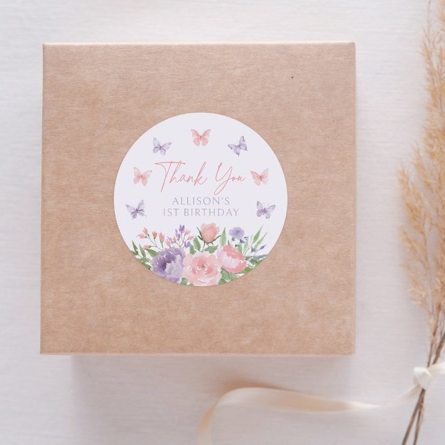Sticker Rond Pastel Floral Butterfly Anniversaire (Créateur téléchargé)