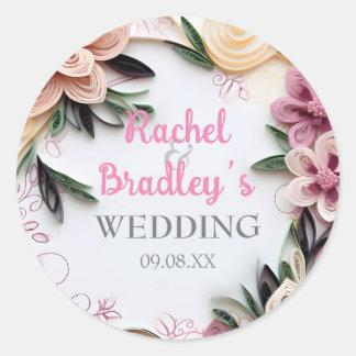 Sticker Rond Pastel Floral Mariage Cercle Papier-Cadre Quitter
