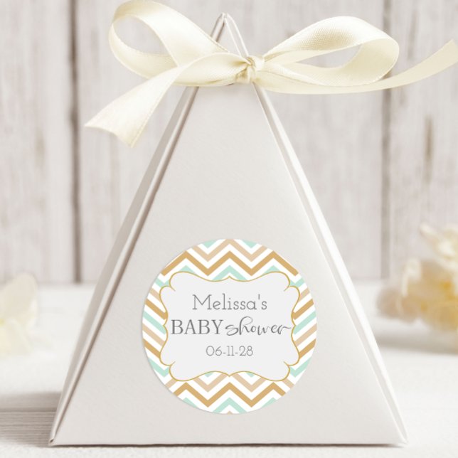 Sticker Rond Pastel Gold et Green Zig Zag Neutral Baby (Créateur téléchargé)