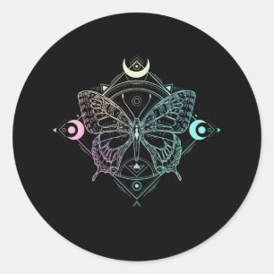 Sticker Rond Pastel Goth Moon Gothic Wicca Crescent Butterfly