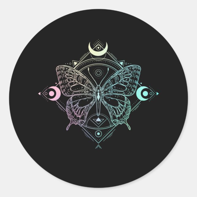 Sticker Rond Pastel Goth Moon Gothic Wicca Crescent Butterfly (Devant)
