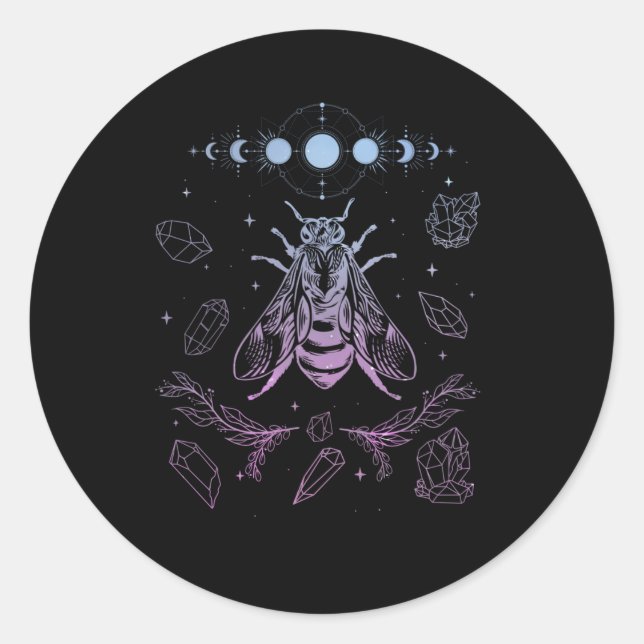 Sticker Rond Pastel Goth Moon Insect Gothique Wicca Crescent Be (Devant)