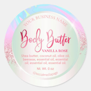 Sticker Rond Pastel Holographique Parties scintillant rose Beu