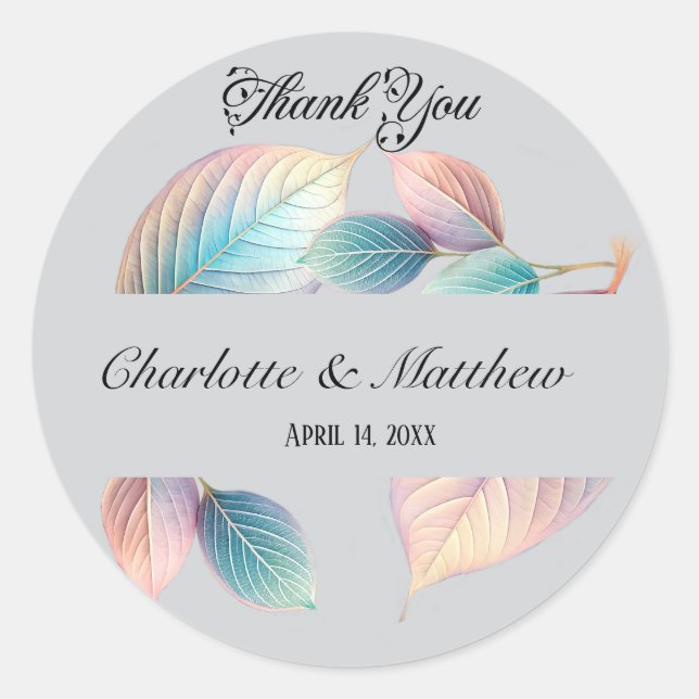 Sticker Rond Pastel Iridescente Feuille Mariage Dreamy Pastels (Devant)